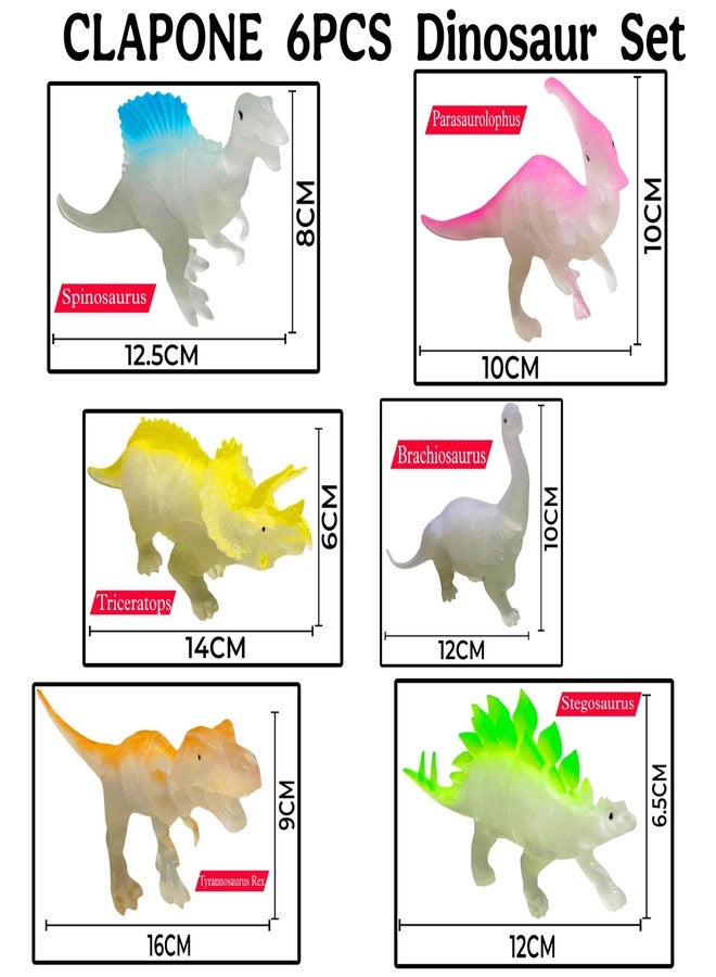 CLAPONE 6 Pcs Glow in Dark Mini Dinosaur Toy Set for Kids - Dino Action Figure Cupcake Toppers, Party Favors, Goody Bag Fillers, Classroom Prizes & Birthday Decorations for Boys & Girls - Image 2